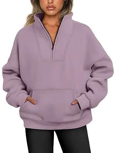 Trendy Queen Sweatshirts Half Zip Pullover Quarter Zip Oversized Hoodies Sweaters Comfy Fall Outfits 2024 Y2K Winter Clothes - Love Salve